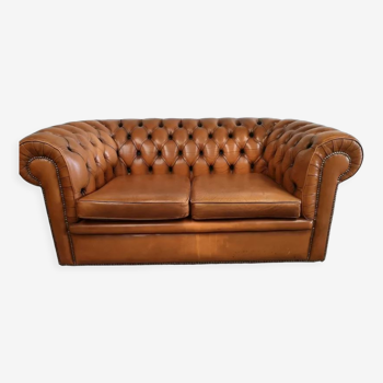 Light brown leather chesterfield sofa two places