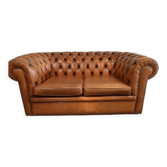 Light brown leather chesterfield sofa two places