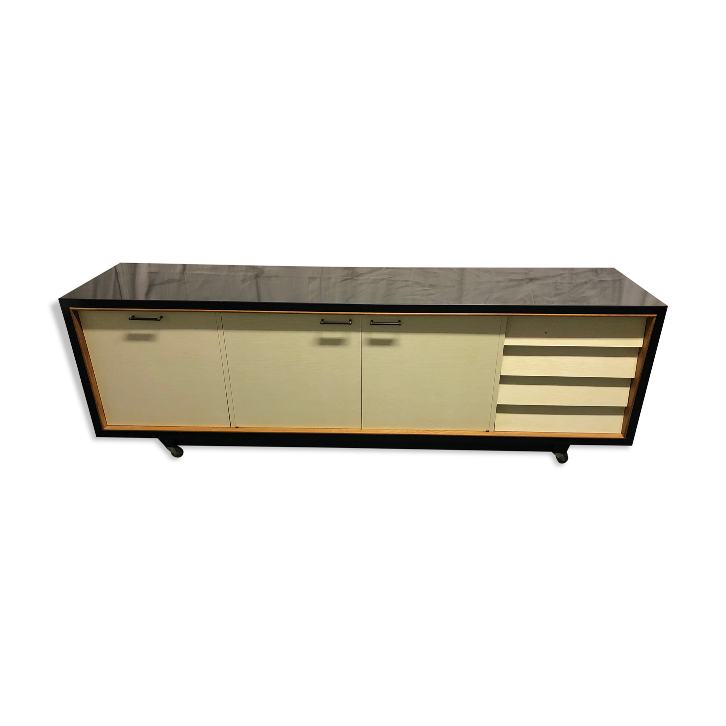 Sideboard in wood and black laque, circa 1960s