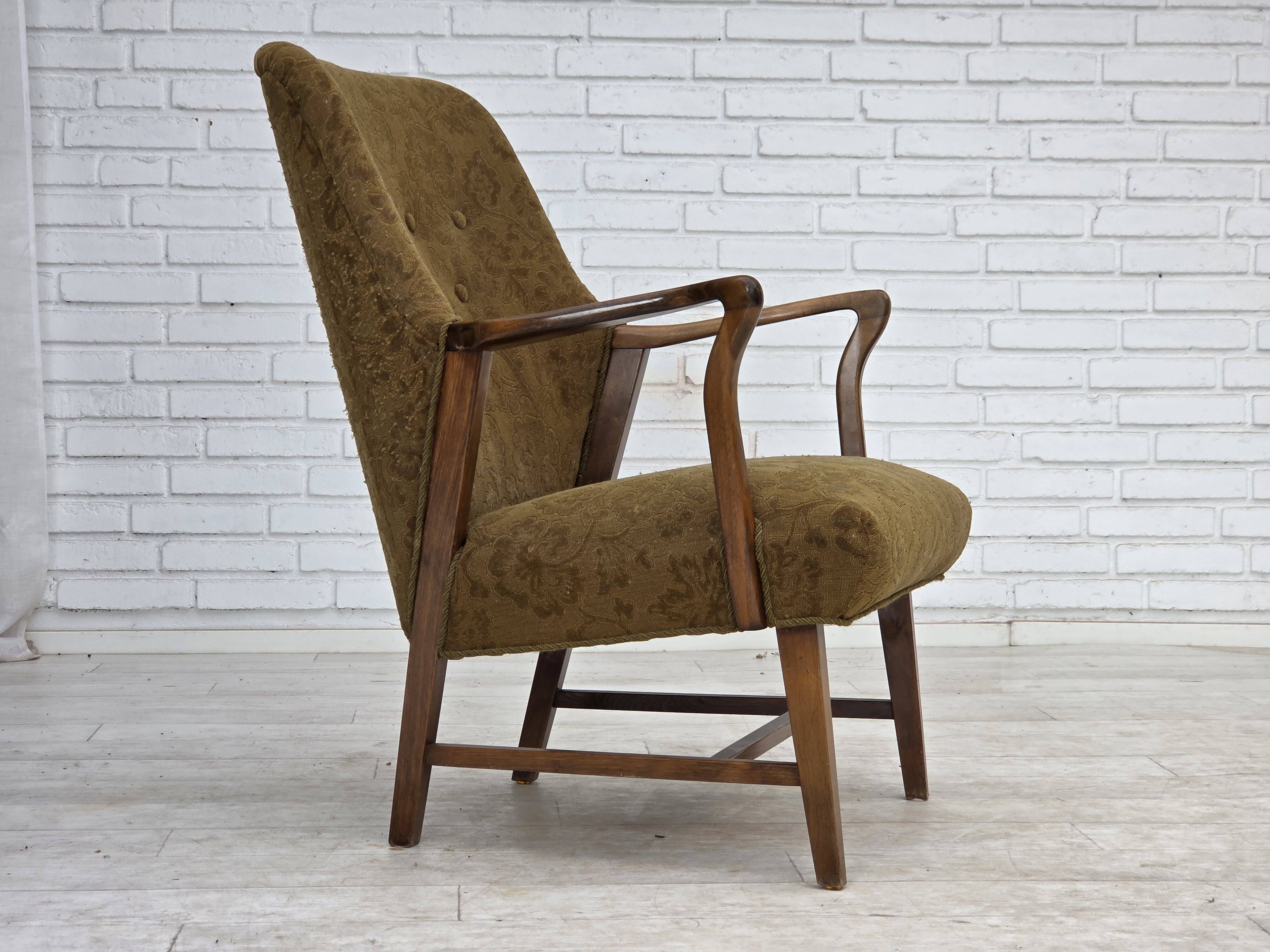 1960s, Danish vintage armchair, furniture wool, beech wood.