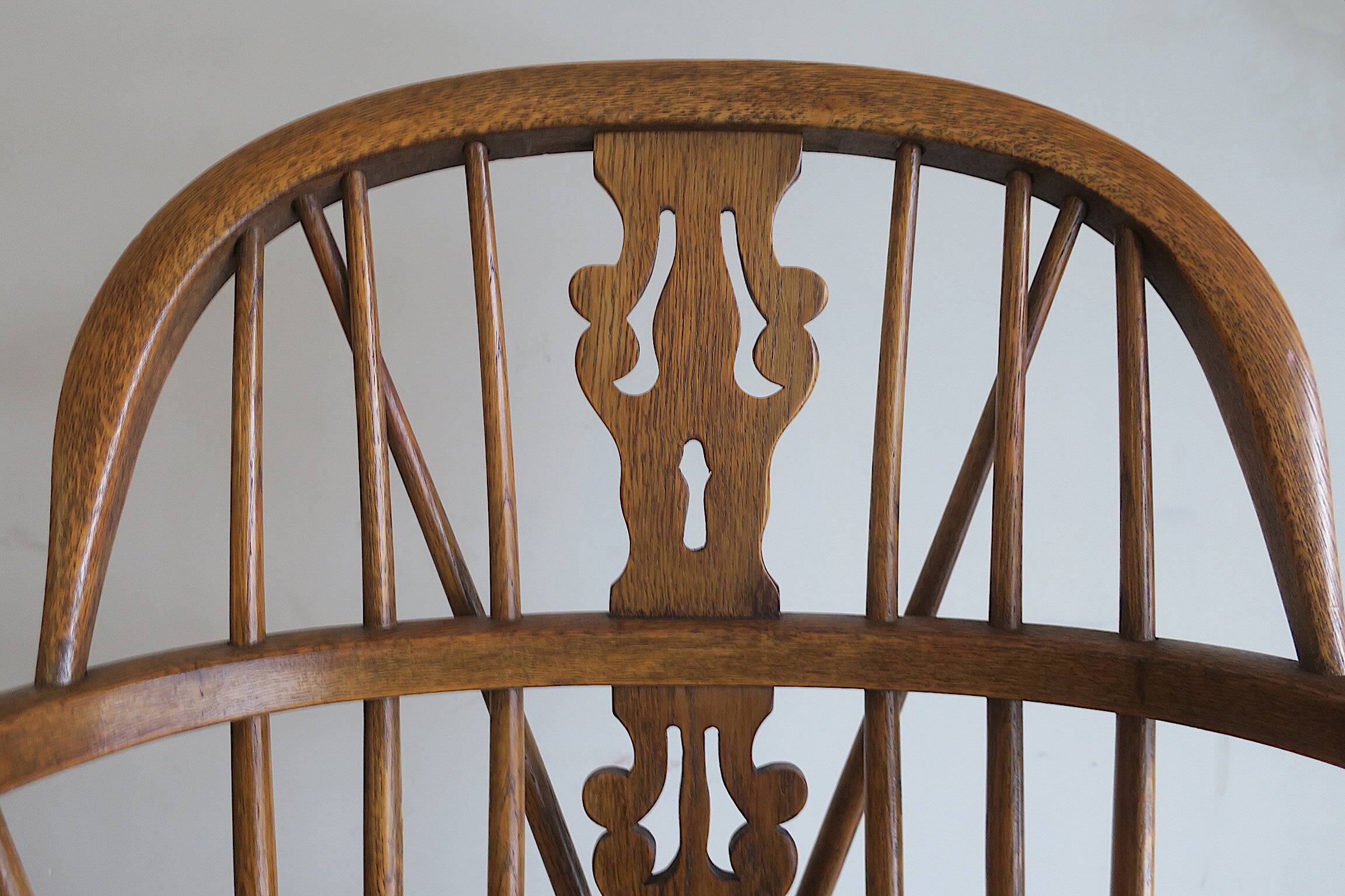 Mid century solid oak lyre-back Windsor chair, 1960s-70s