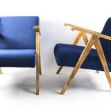Fauteuils en velours bleu 1970