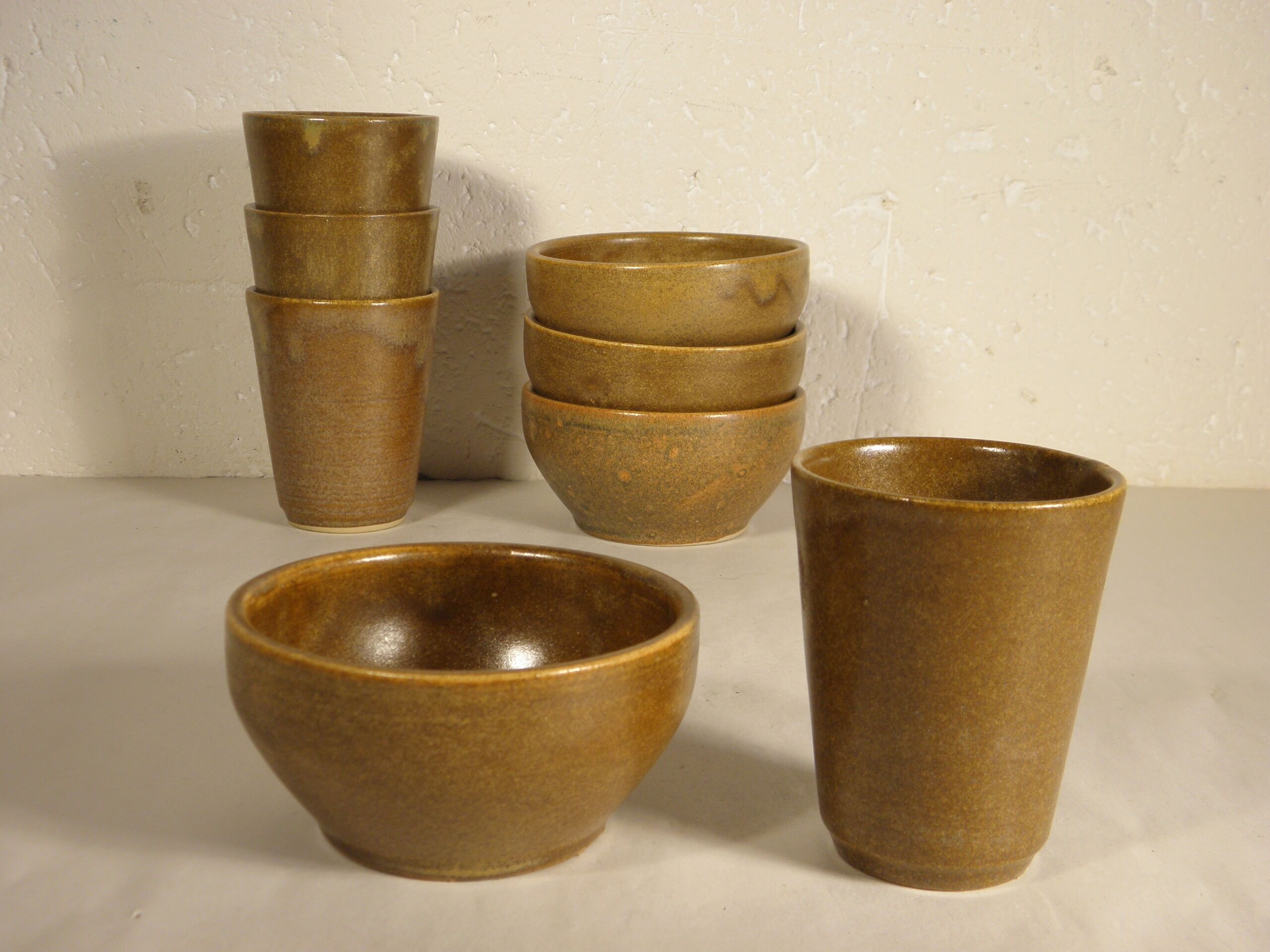 Stoneware tea bowls and tumblers