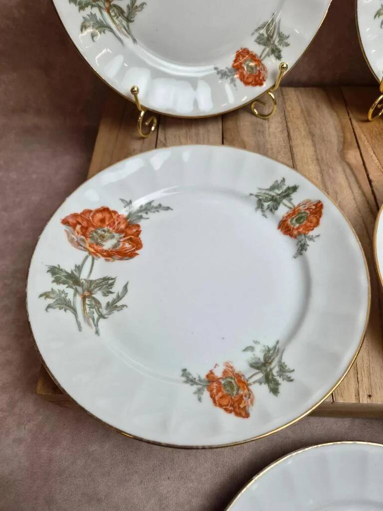 Set of 5 dessert plates in porcelain – Poppy floral design