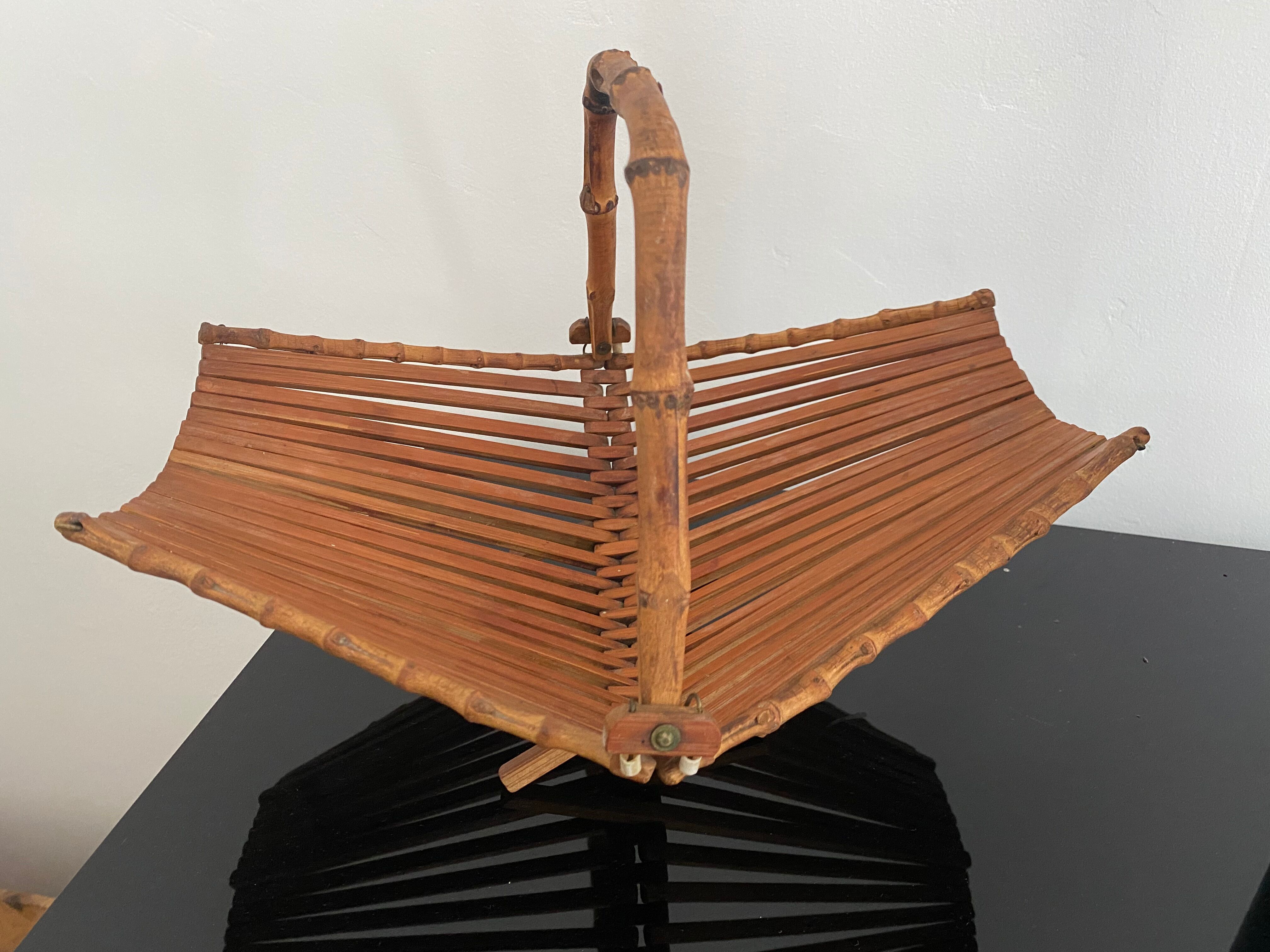 Basket in rattan and bamboo 60s