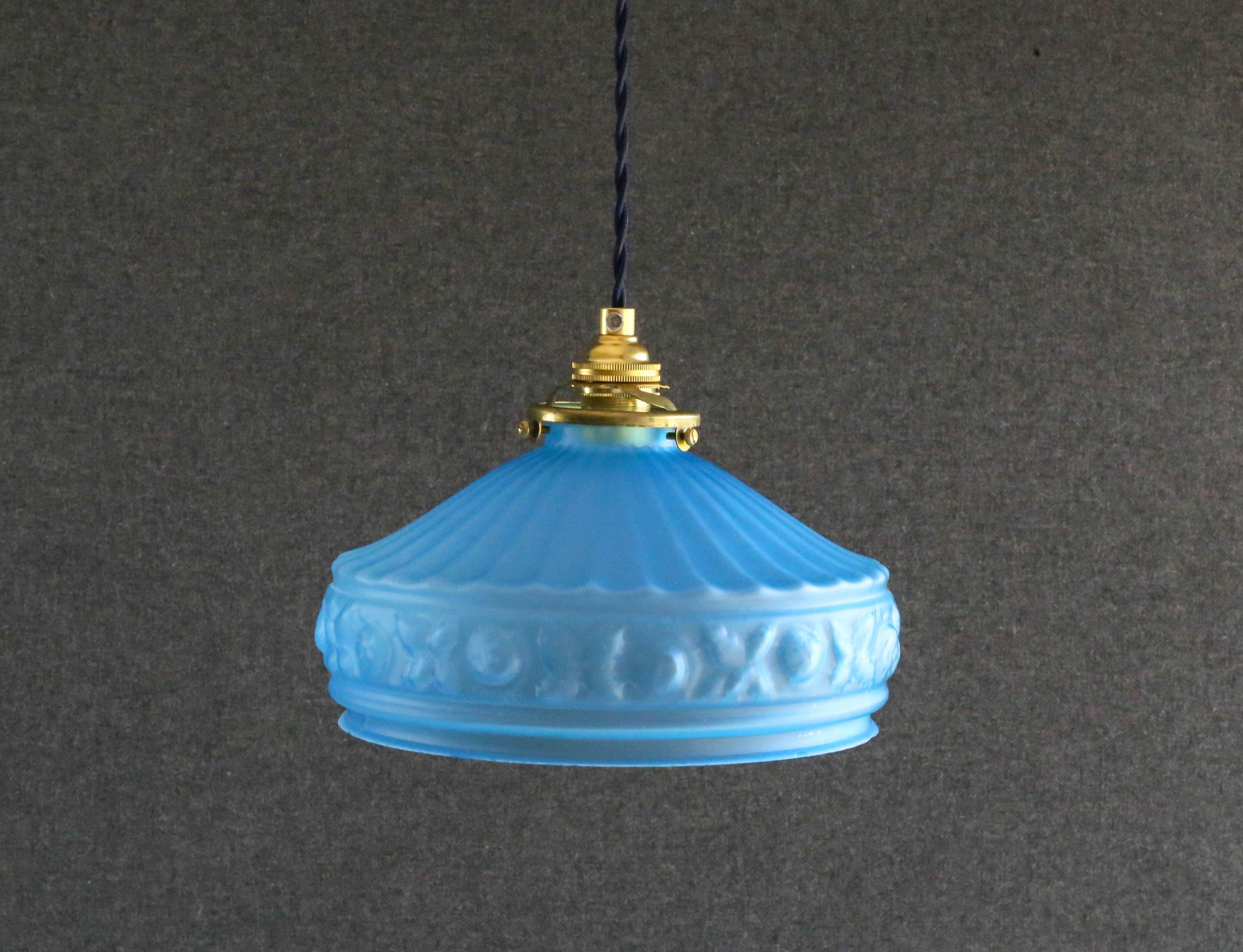 Old pendant lamp in blue translucent glass - circa 1930 - delivered with