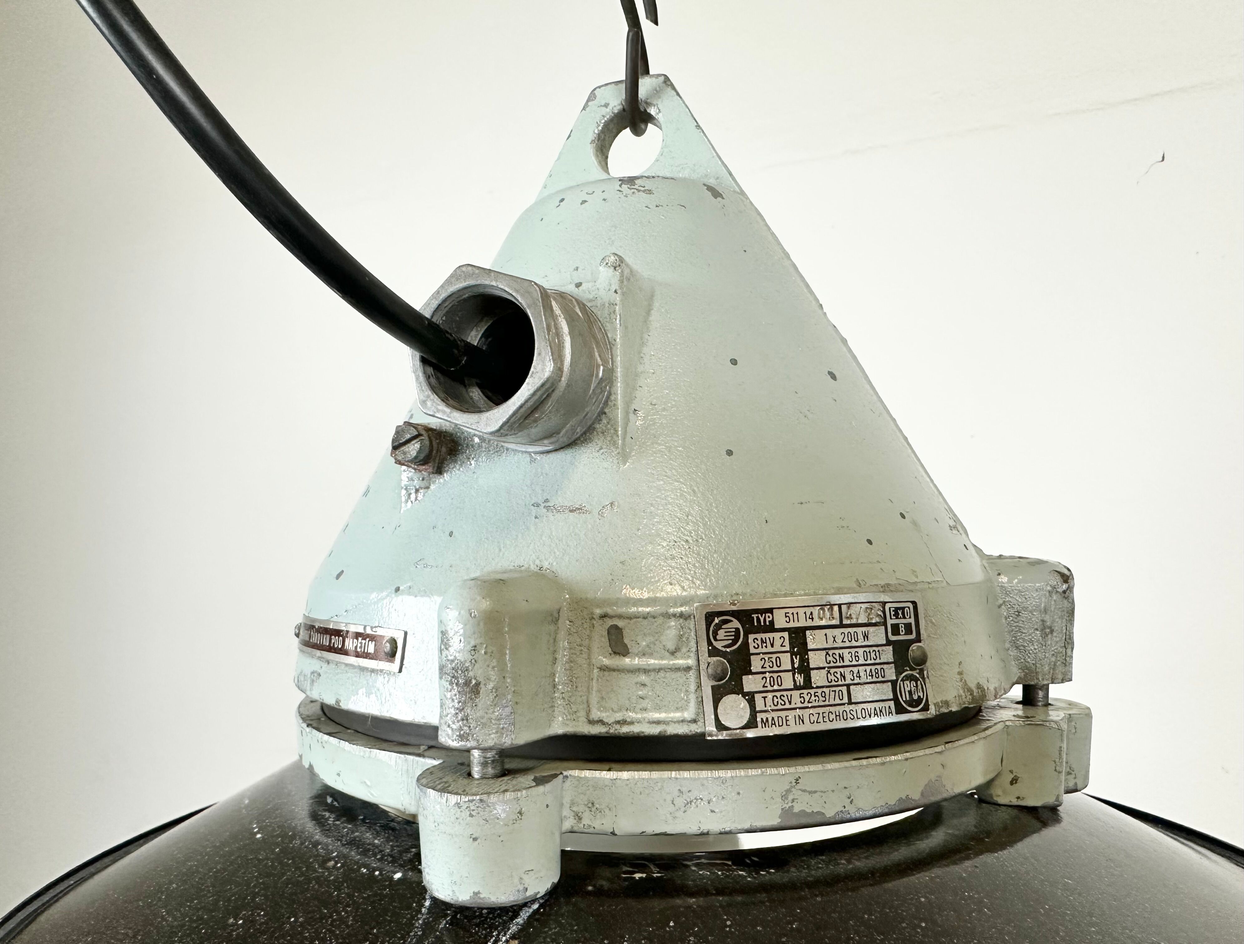 Aluminium and enameled bomb proof pendant lamp 70s
