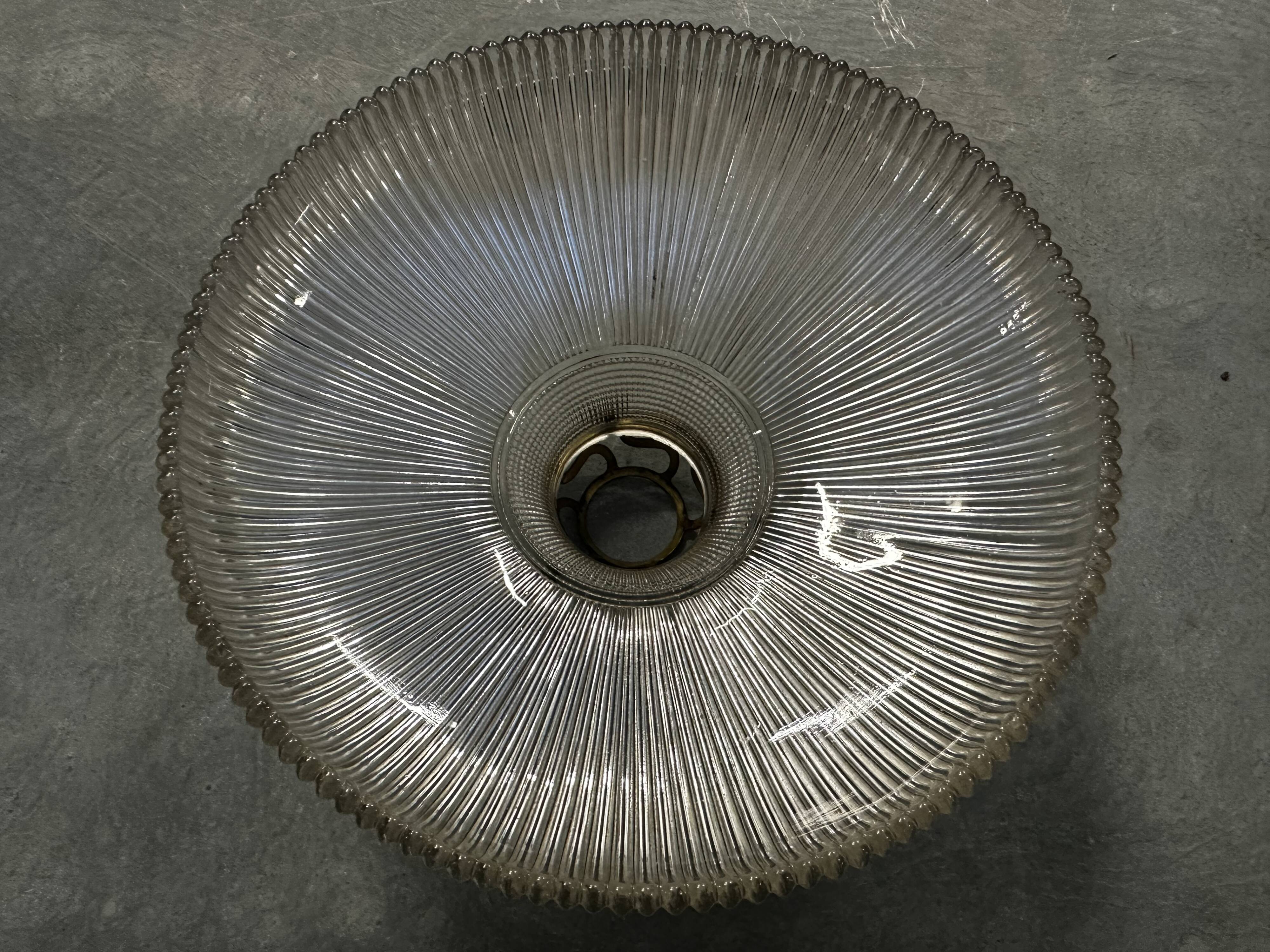 Suspension in holophane striated glass and brass support - art-deco period