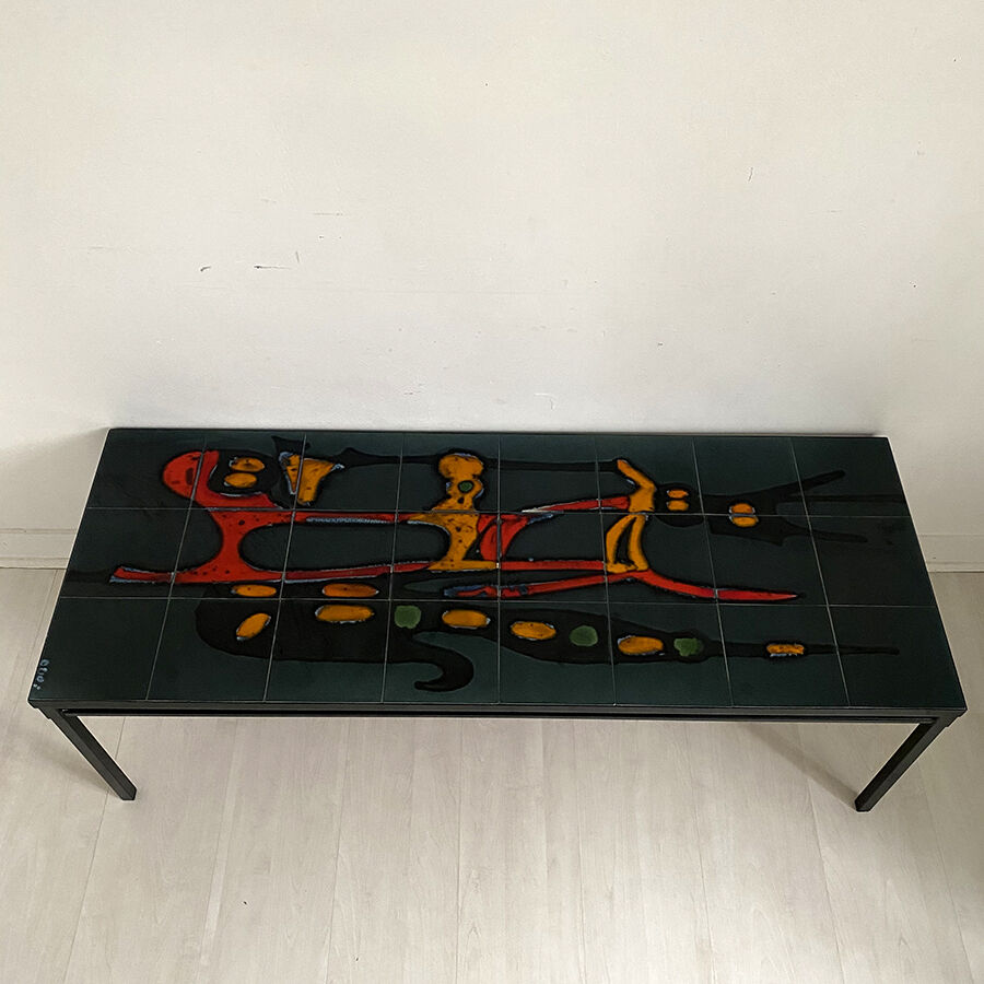 60's enamelled ceramic and metal coffee table