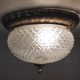 Golden brass ceiling light with diamond-shaped moulded glass - 1980s