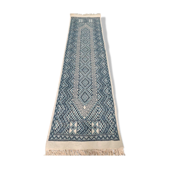 Tapis margoum blanc et bleu Tissé mains en laine naturelle