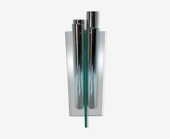 Vase orgue métal chRomé et verre 1970