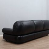 3-Seater black leather Sapporo sofa by Mobil Girgi 1970s