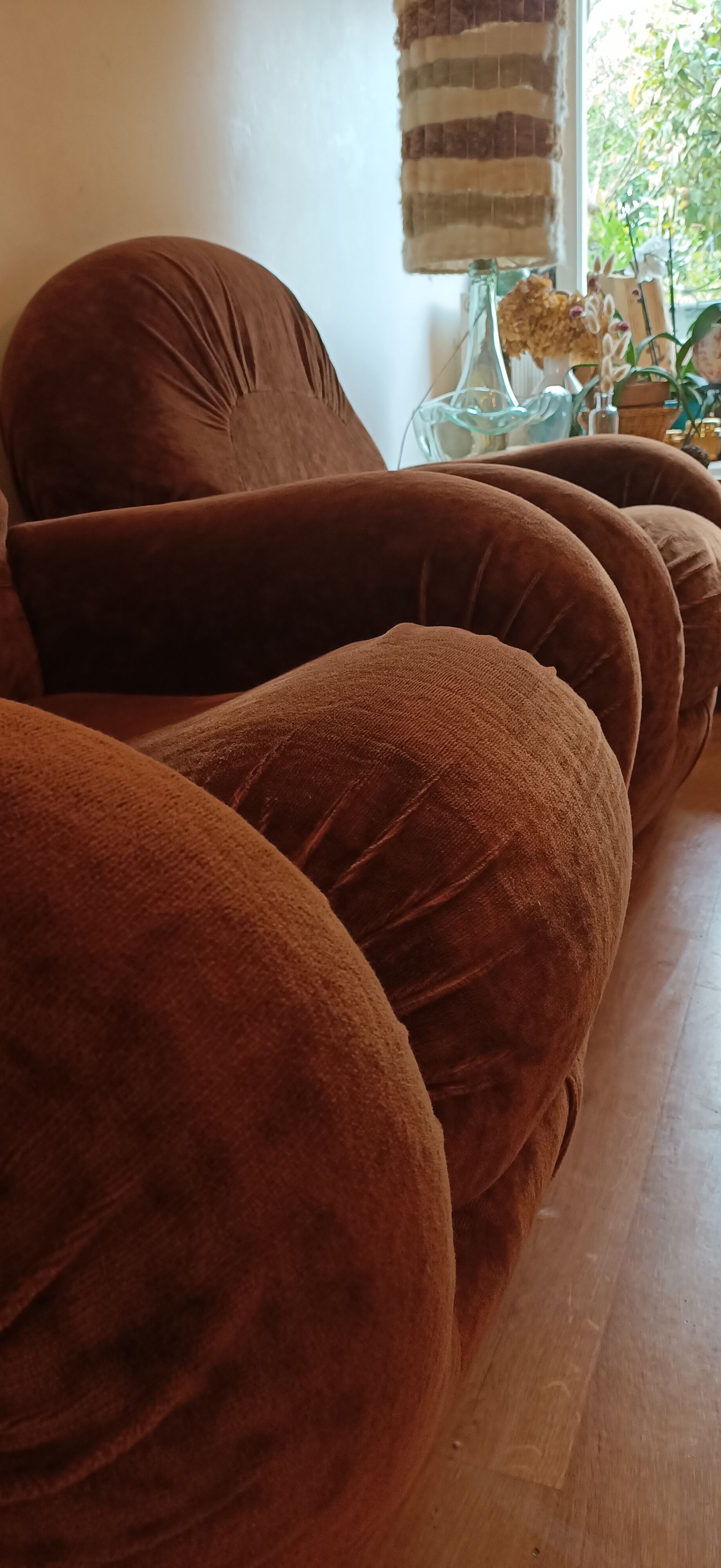 2 vintage velvet lounge chairs 70s