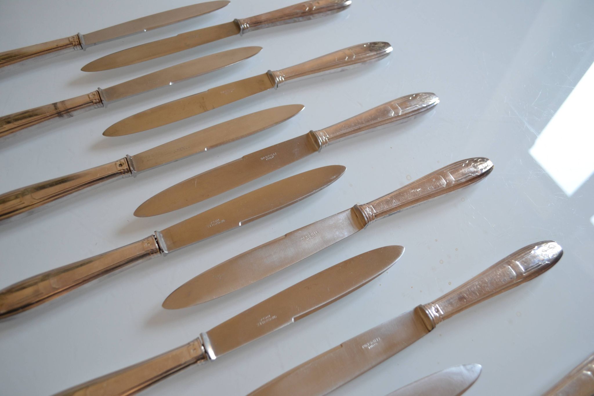 12 art deco table knives silver metal 25 cm monogram AR