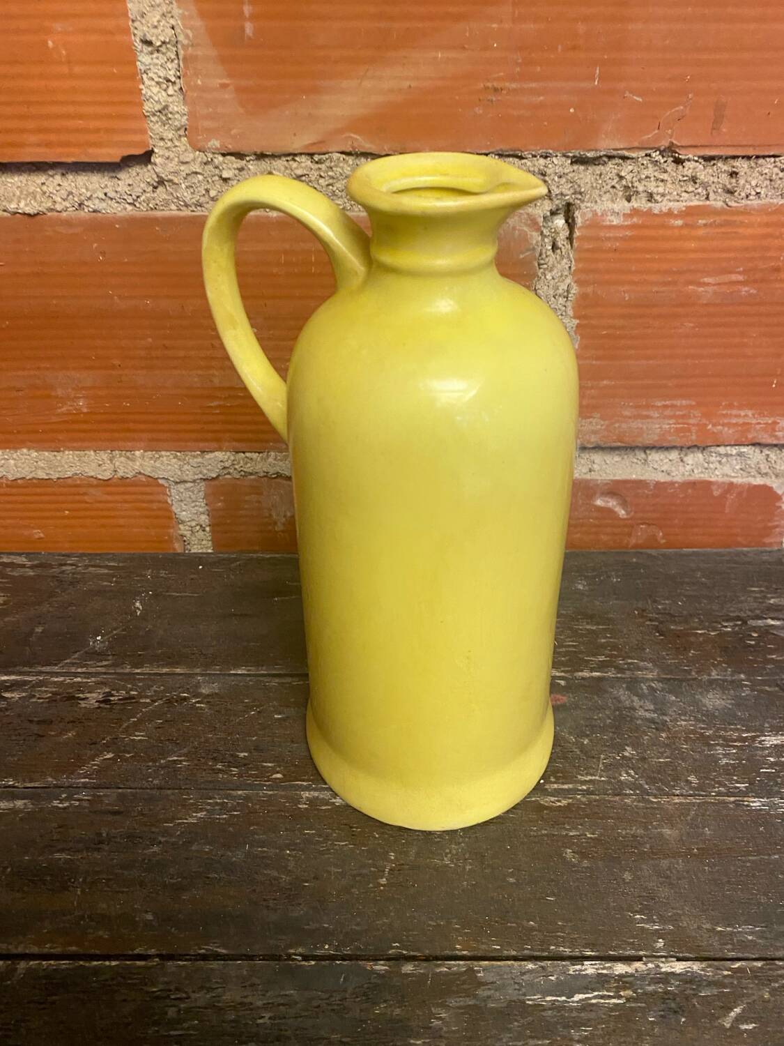 Old Yellow Glazed Ceramic Pitcher Vintage Kitchen #D427