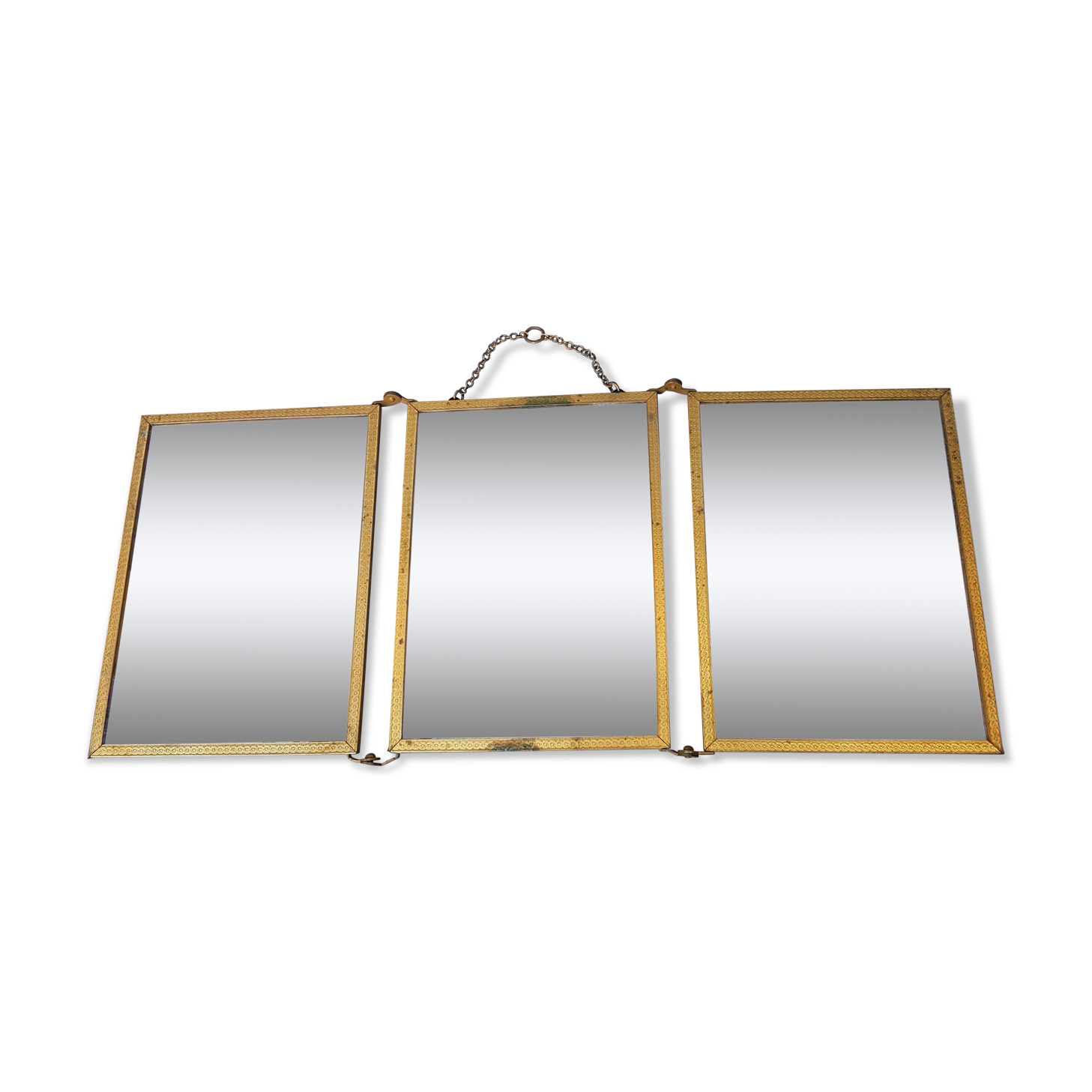 Ancien miroir triptyque de barbier ou de coiffeuse