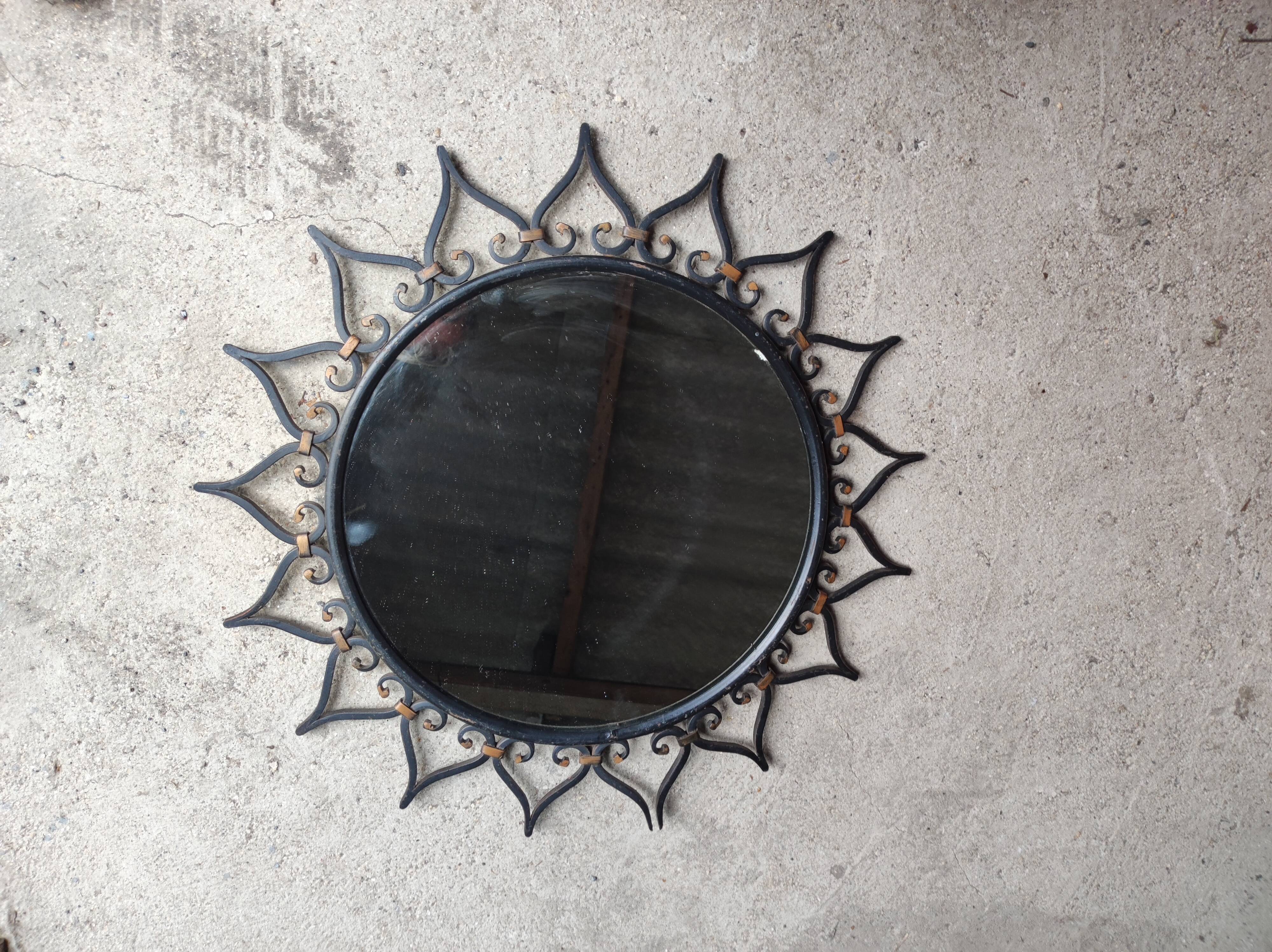 Vintage wrought iron sun mirror 50 60