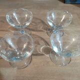 Coupes à champagne dessert verre ciselé grappe raisins, lot de 4