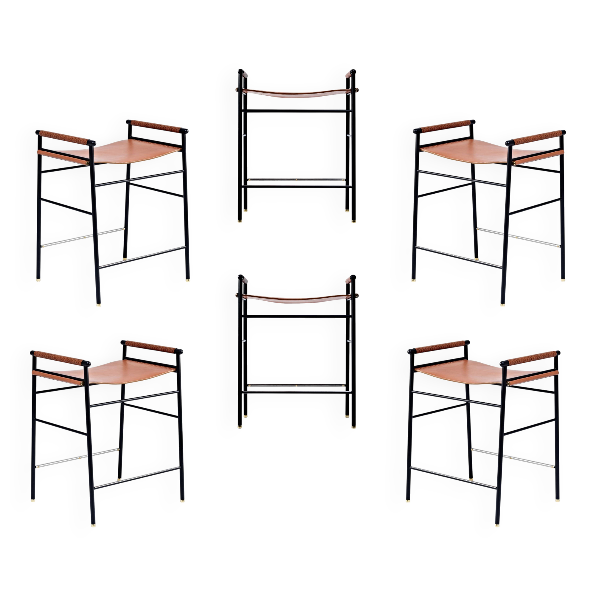 Set of 6 bar stools "Repose", natural beige seat