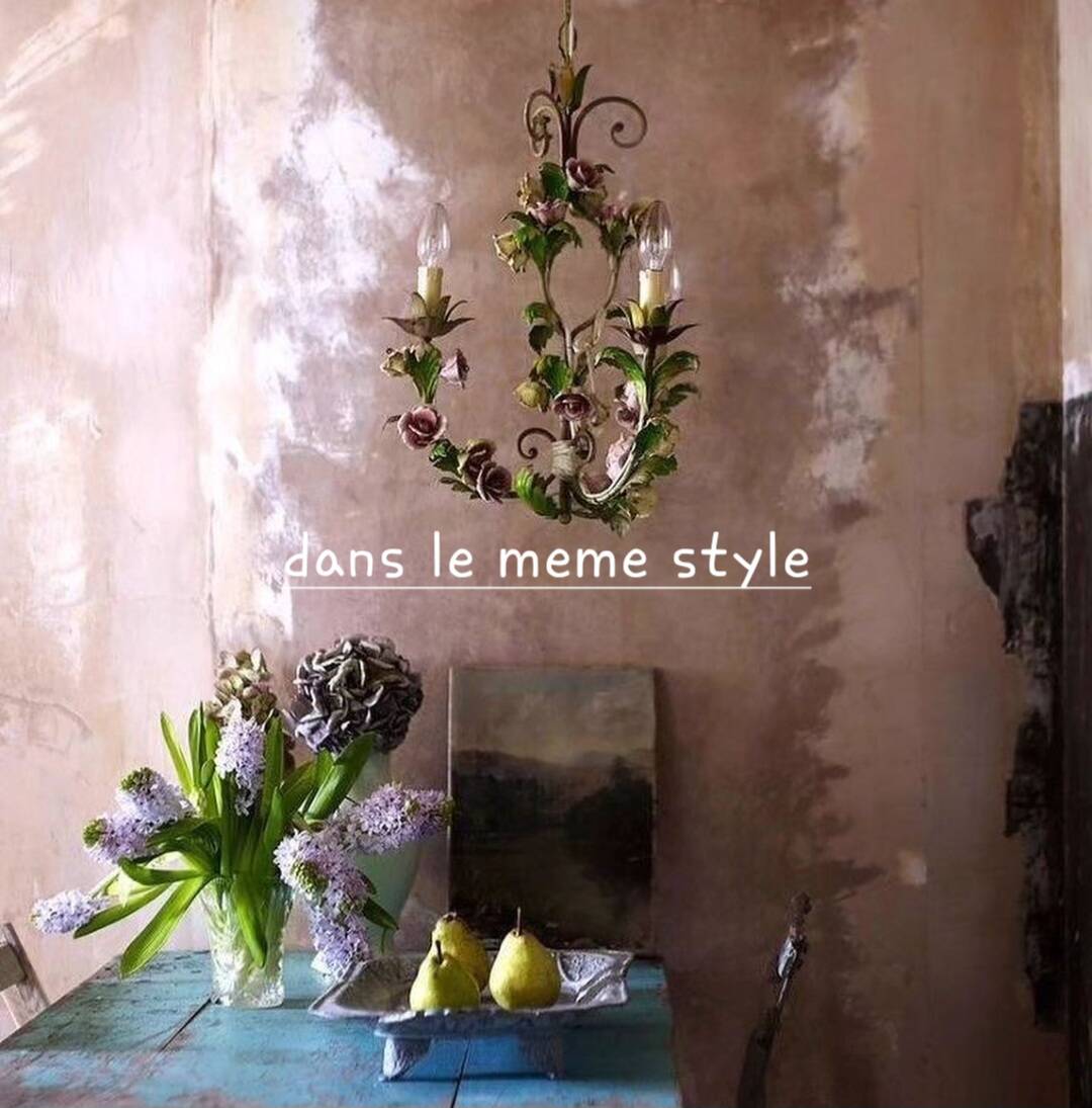 Painted metal and porcelain chandelier