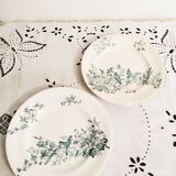 Set of 2 Longwy earthenware plates, Mignon model, blue/green