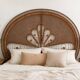 Large vintage headboard in woven rattan fan / Peacock 180cm