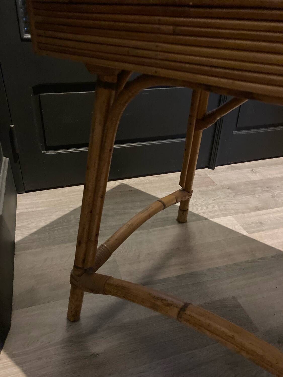 Hairdresser, vintage rattan desk, in the style of Audoux Minet.