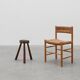 Brutalist French solid oak tripod stool with metal rim, 1850s