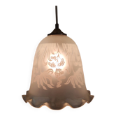 Suspension style Art-Nouveau globe en verre sérigraphié motif floral