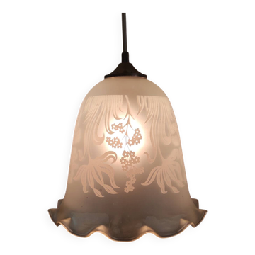 Suspension style Art-Nouveau globe en verre sérigraphié motif floral