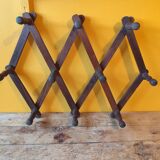 Old telescopic wooden wall coat rack - 10 accordion hook coat rack