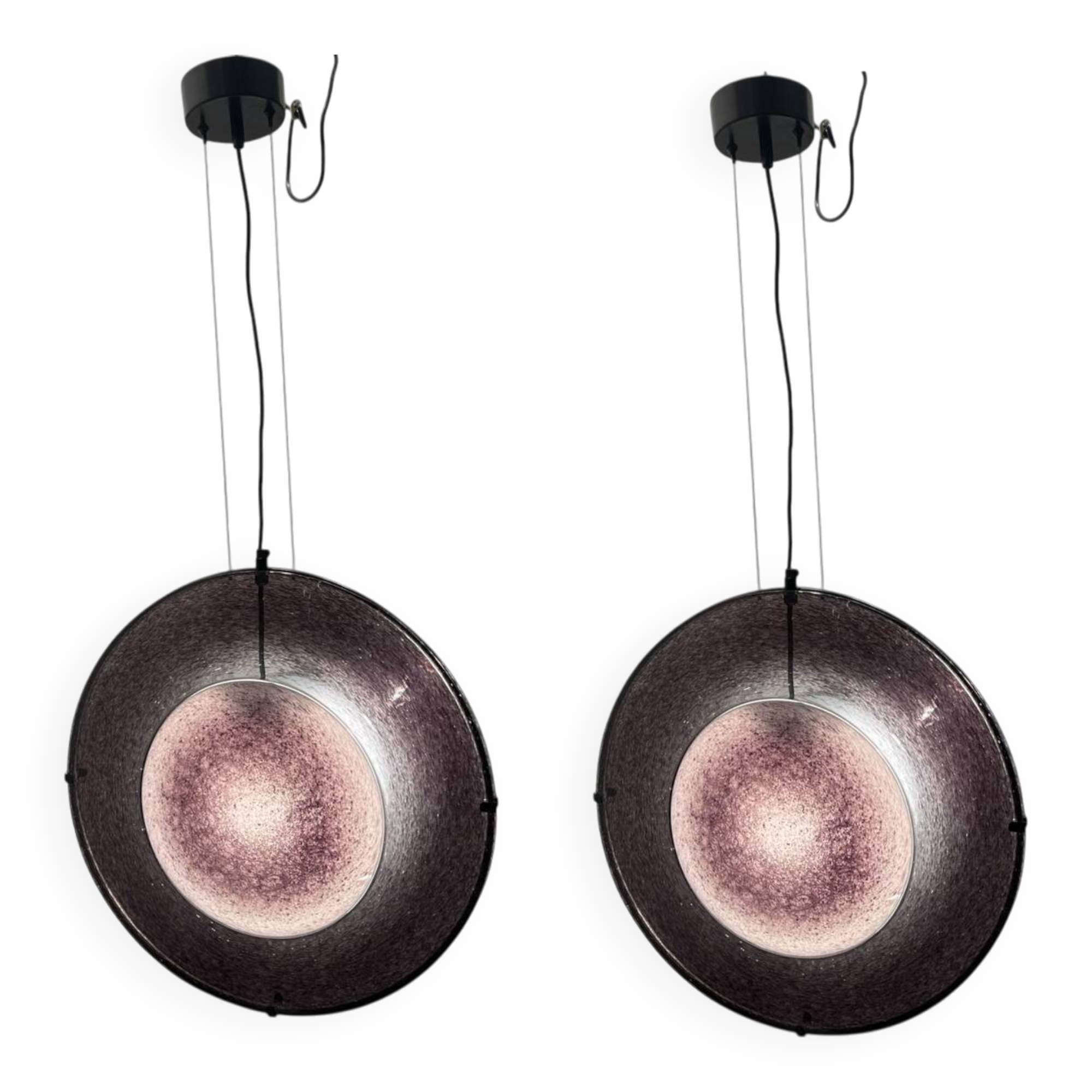 Set of 2 Vintage Mila Schön Murano Glass Pendant Lights, Italy, 1980s