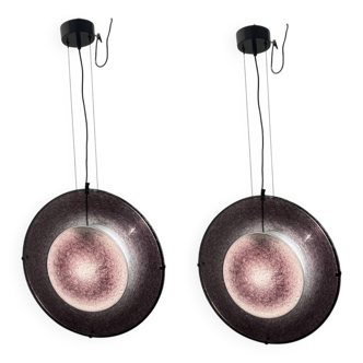 Set of 2 Vintage Mila Schön Murano Glass Pendant Lights, Italy, 1980s