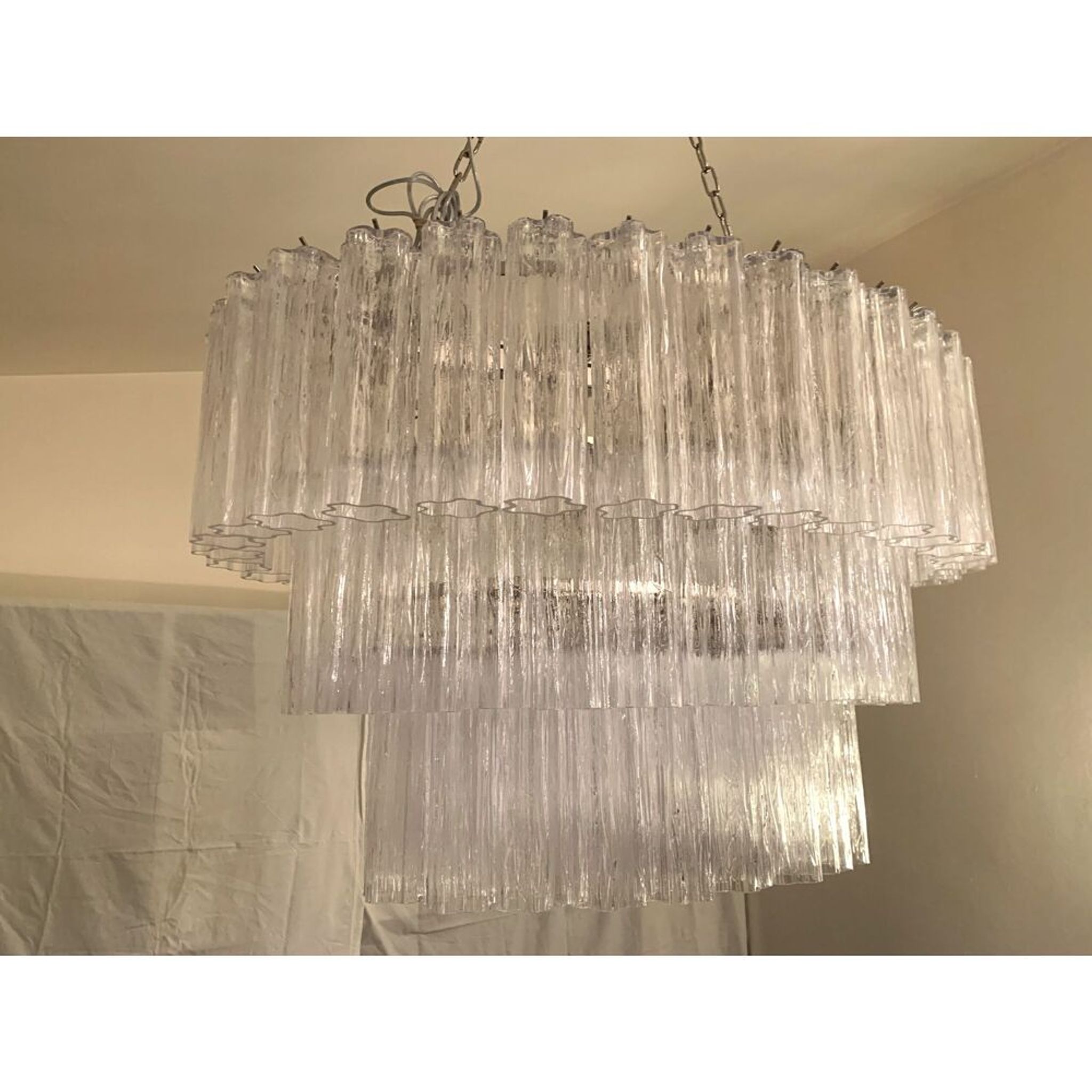 Oval transparent “tronchi” murano glass chandelier