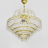 Ancien lustre, plafonnier couronne en laiton, 6 étages, 3 feux, Années 70 80