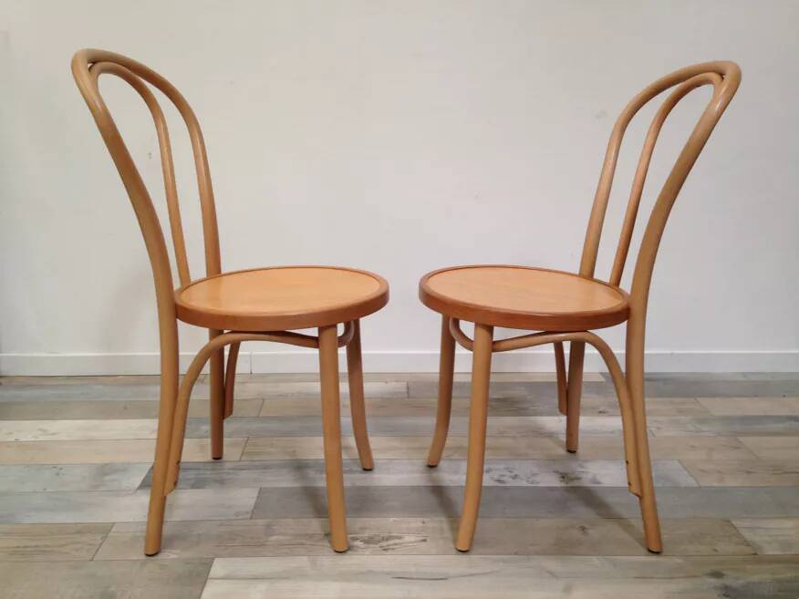 Pair of curved wooden bistro chairs