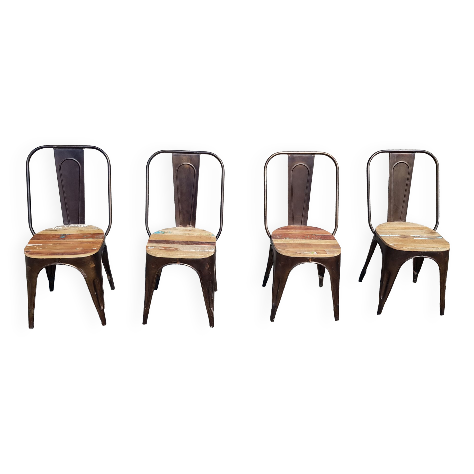 Set of 4 metal chairs with teak seat
