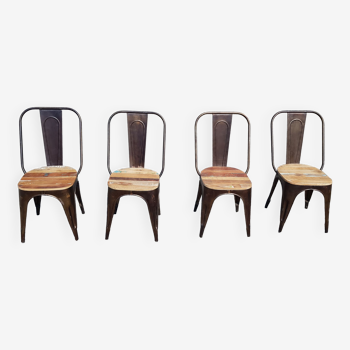 Set of 4 metal chairs with teak seat