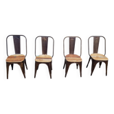 Set of 4 metal chairs with teak seat