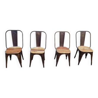 Set of 4 metal chairs with teak seat