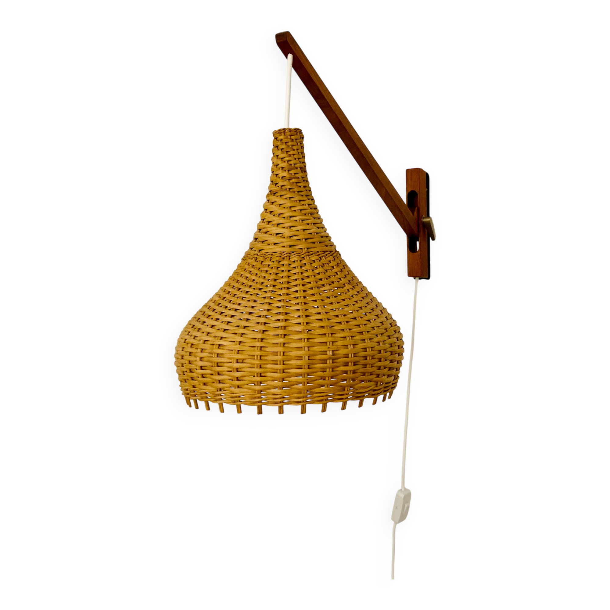 Danish Teak and Wicker Wall Lamp