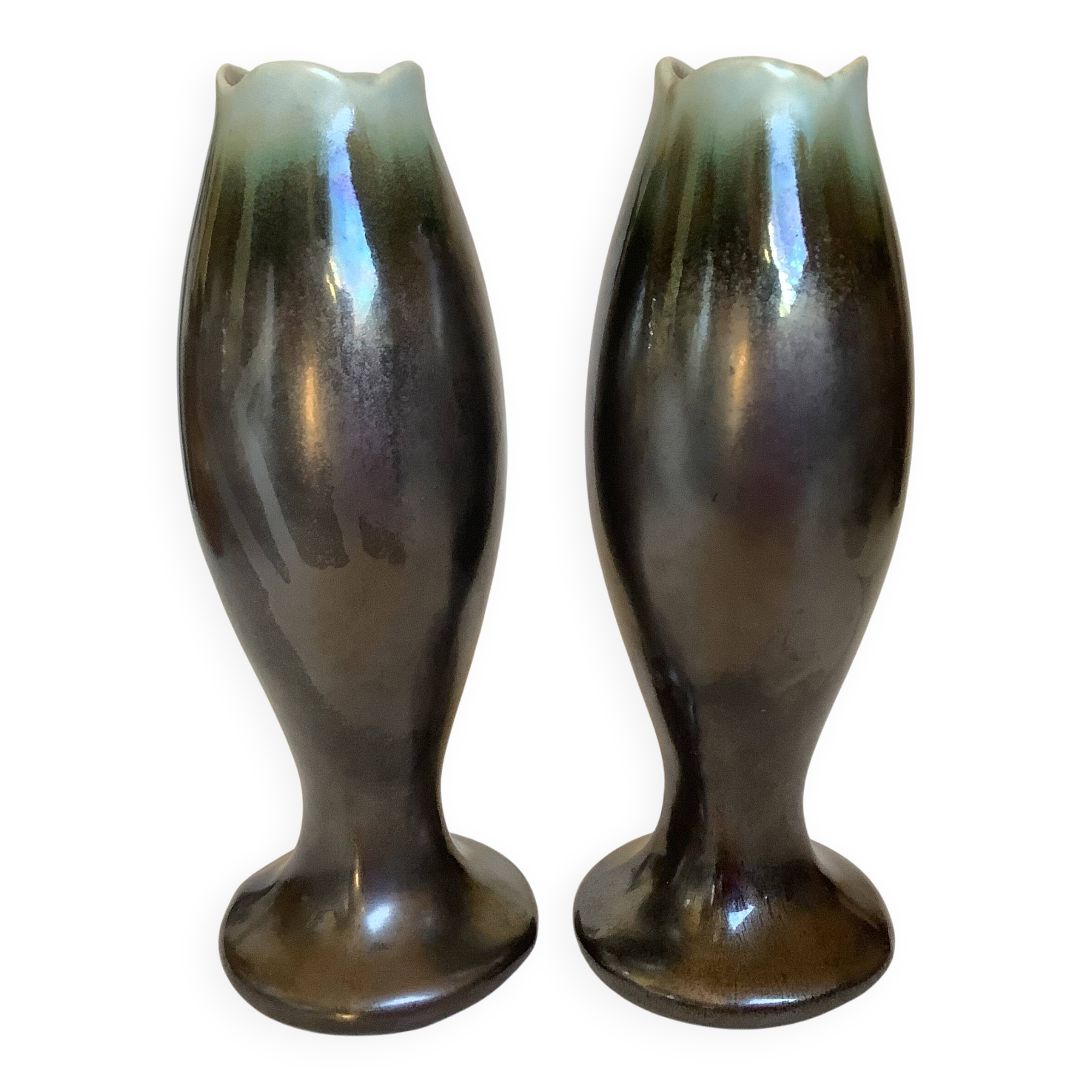 Pair of flamed ceramic vases Thulin Made in Belgium