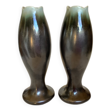 Pair of flamed ceramic vases Thulin Made in Belgium