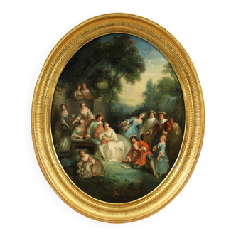 18th century Rococo oval painting, Gallant Party