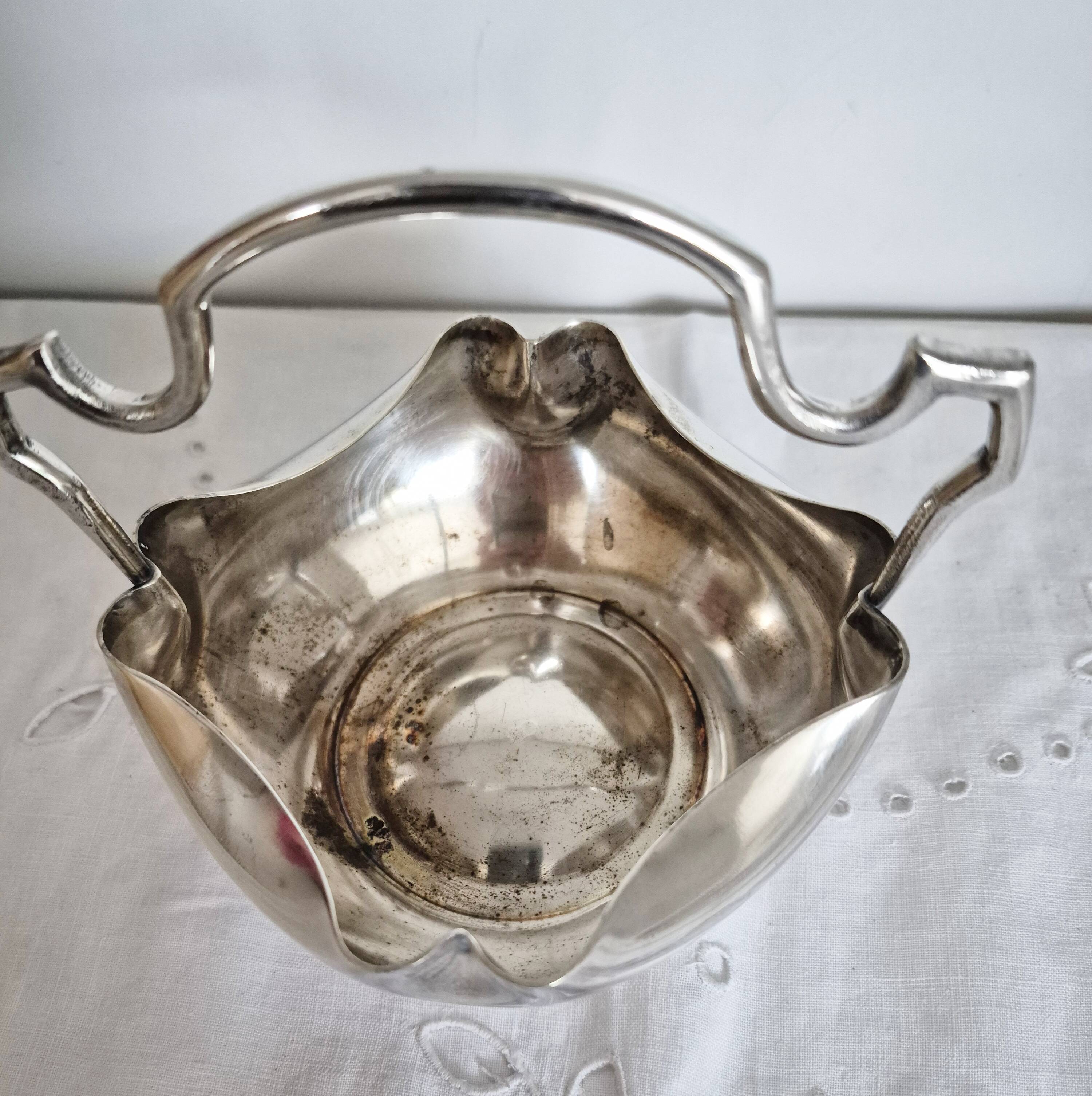 Antique silver-plated metal sugar bowl