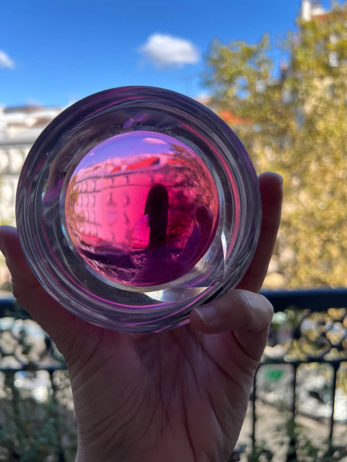 Saint Louis crystal purple overlay half sphere ashtray model 1