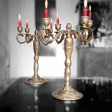 Paire de grands chandeliers 4 branches en bronze doré