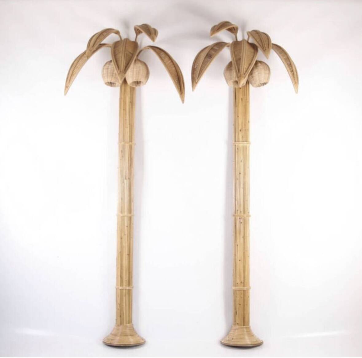 Pair of large rattan “palm/coconut tree” wall lights