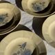 Set of 12 beige, pink, and blue deep plates from Digoin Sarreguemines, vintage.
